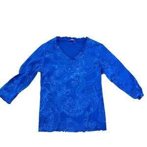 Fresh Produce Women's Blue Paisley Print V-Neckline Shirt Top Size 6